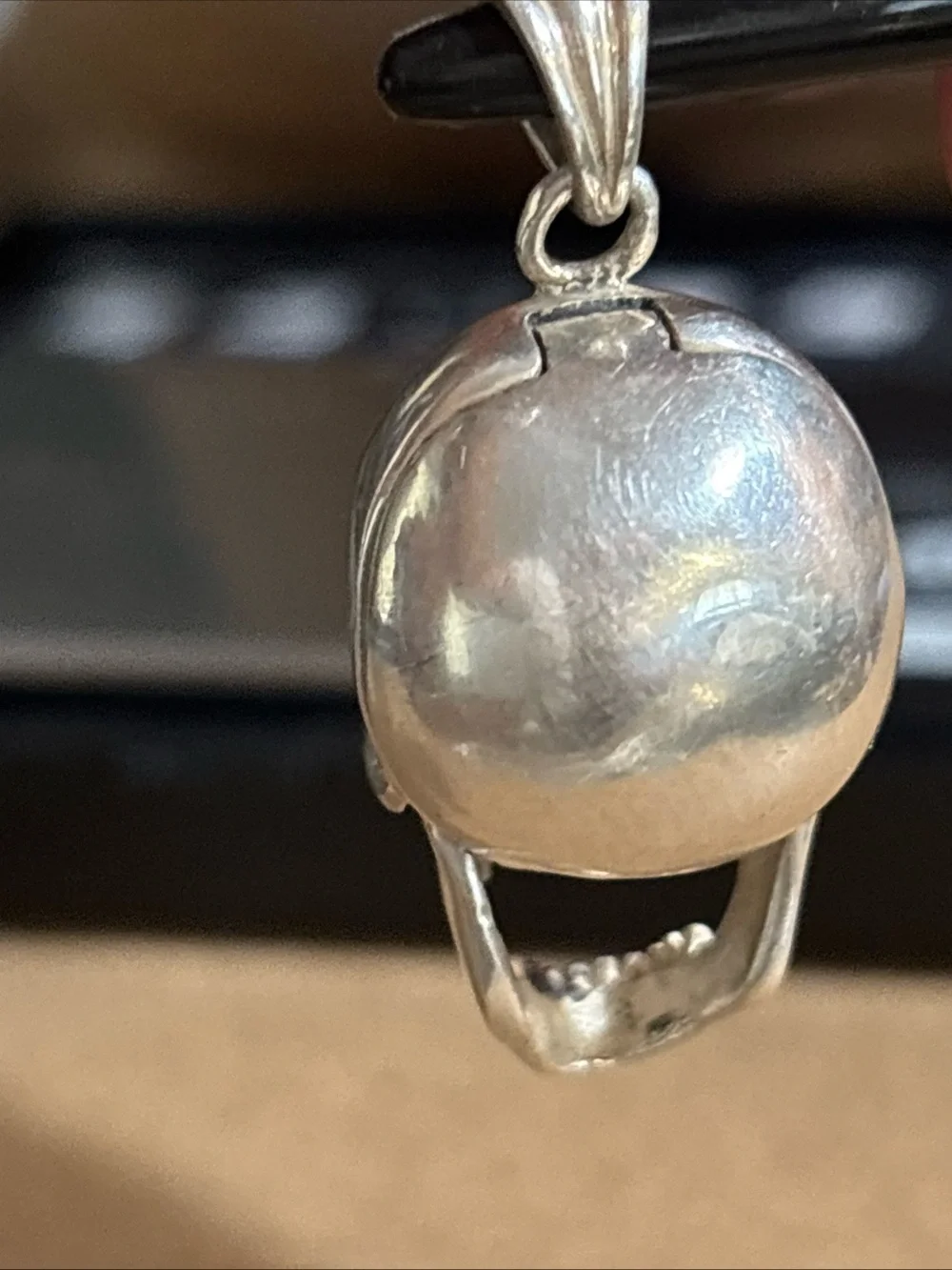 Silver 925  Skull With Hinge Jaw And Hidden Storage Pendant With Miniature Skull